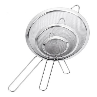 Kit 3pçs Peneira Coador Em Aço Inox Para Cozinha - 3 Tamanhos P M G 08/10/12 cm