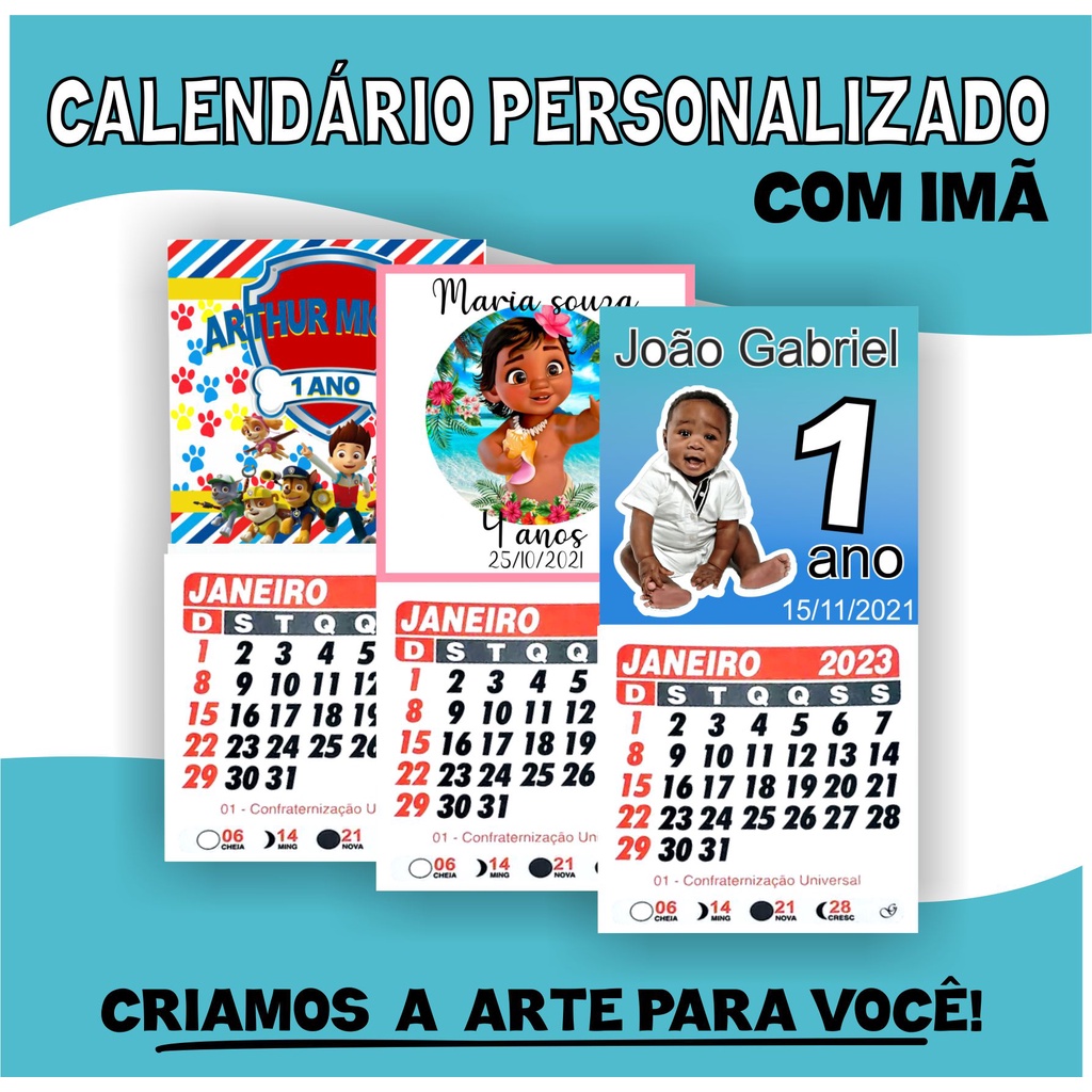 Calendário 2023 personalizado festa infantil