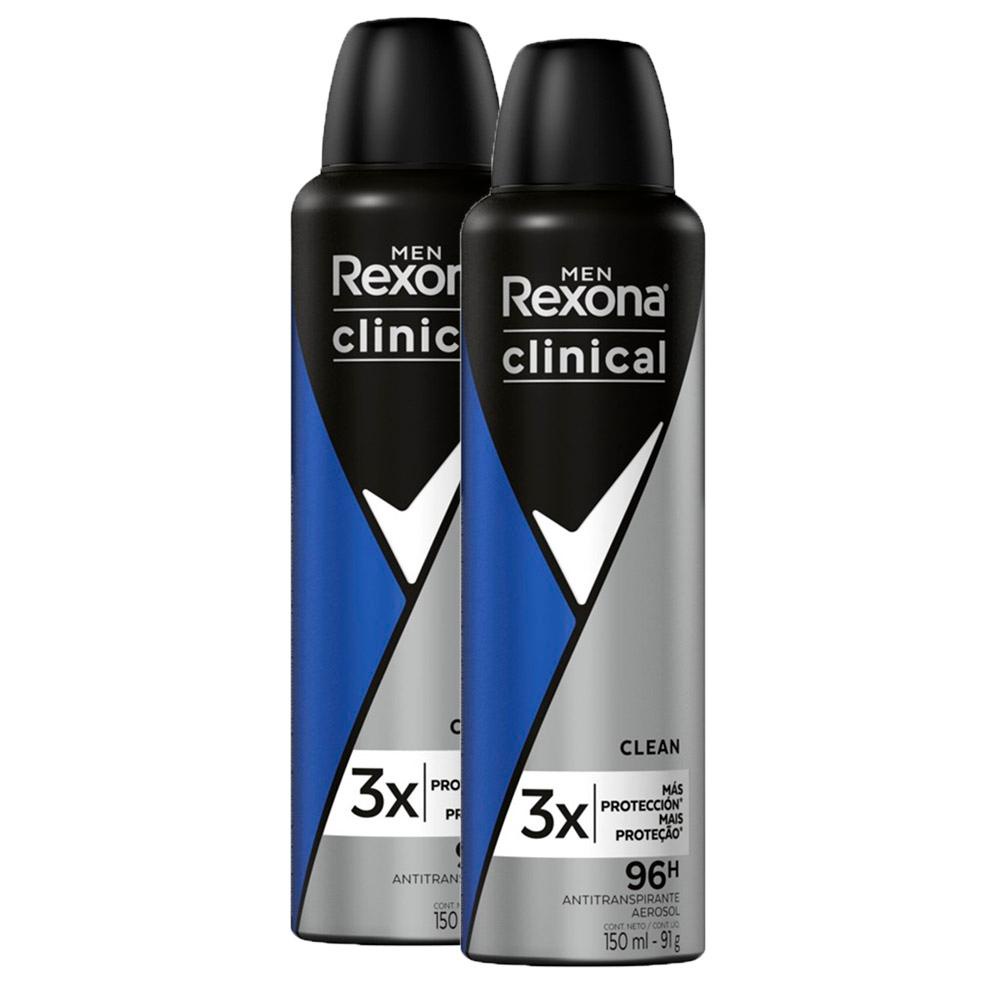 Kit 2 Desodorantes Rexona Clinical Men Antitranspirante Aerossol Clean 150ml em Oferta na Shopee