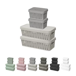 Kit 4 Cestos Organizador Trama Rattan 3600ml/2000ml c/ Tampa