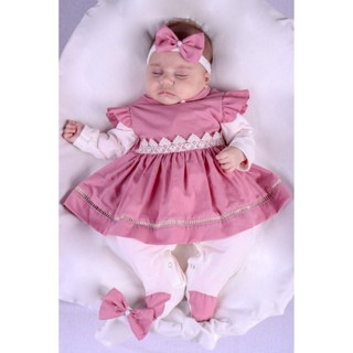 Saída Maternidade Menina Alice Renda 04 peças Rose Roupa de Bebê Menina em Oferta na Shopee