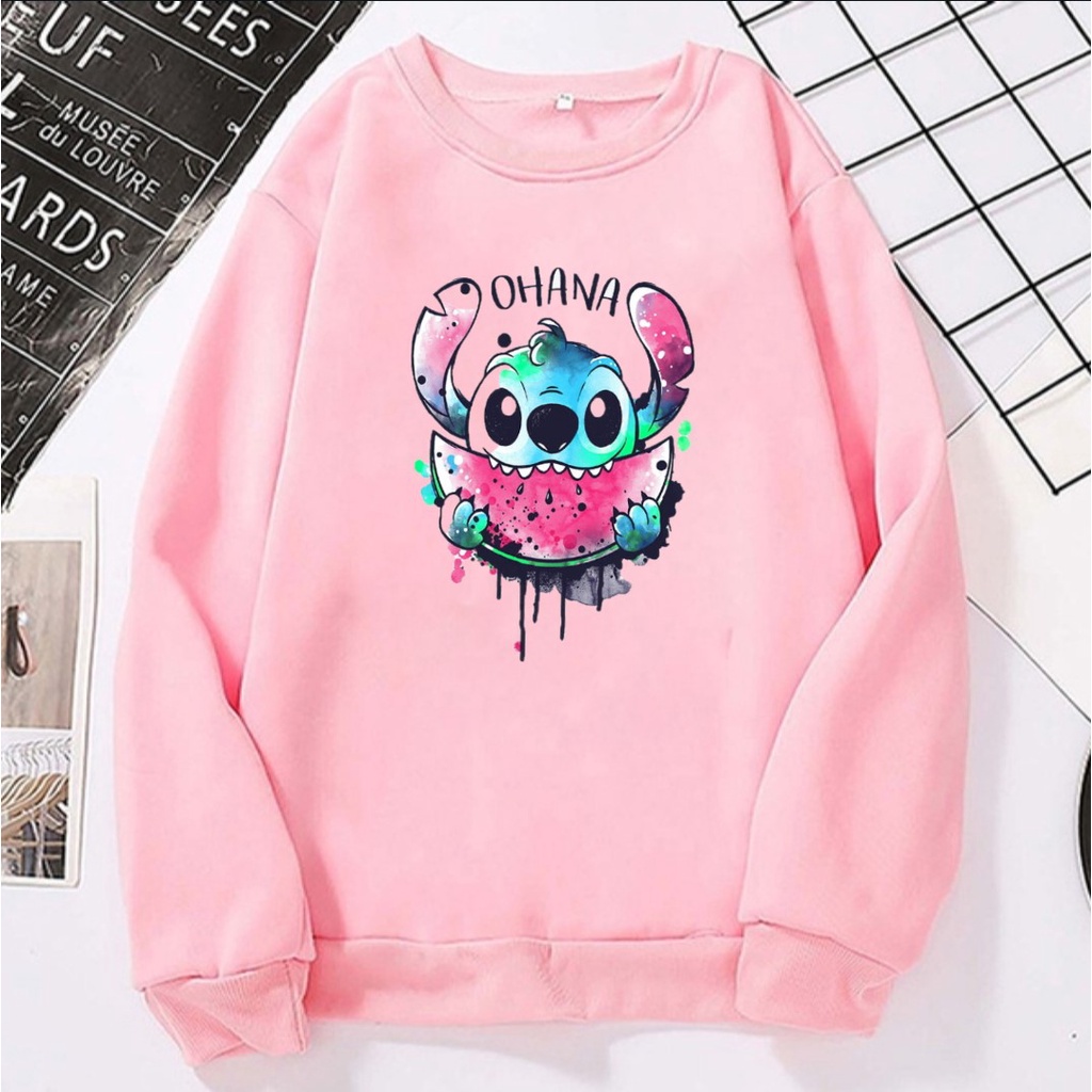 Moletom Lilo Stitch Ohana Feminino Casaco Manga Longa Sem Capuz De Frio