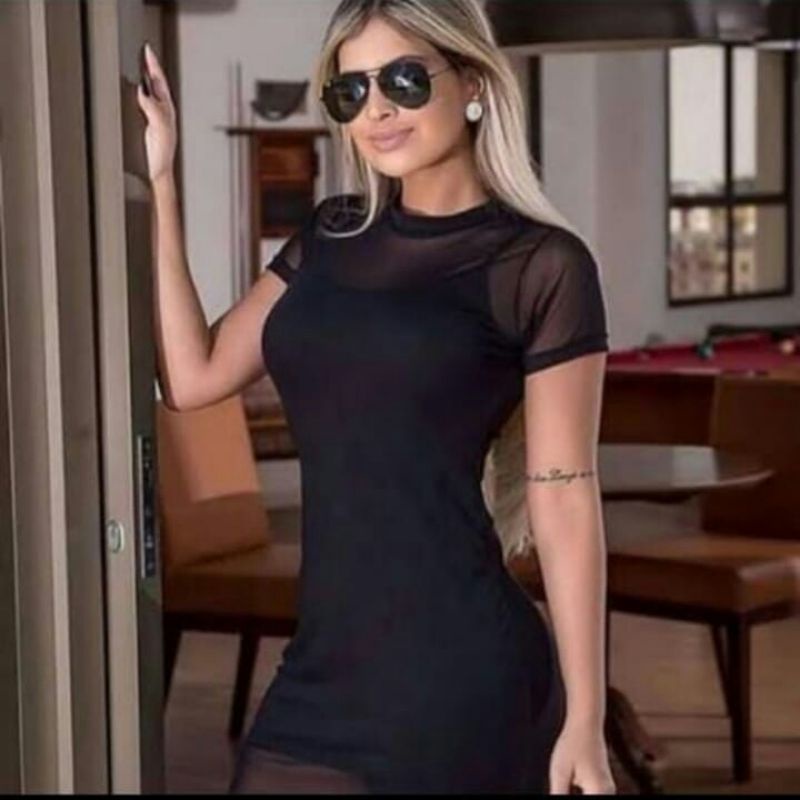 Vestido de  Tule Manguinha em Oferta na Shopee