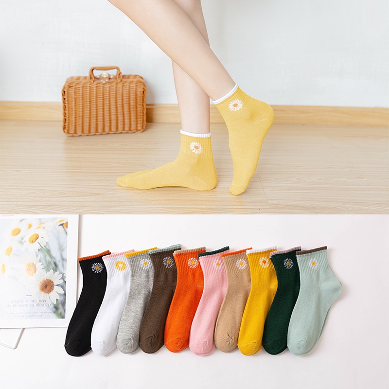 Meias Esportivas Femininas Novas Chrysanthemum Candy Cor College Estilo Japonês Pile Socks