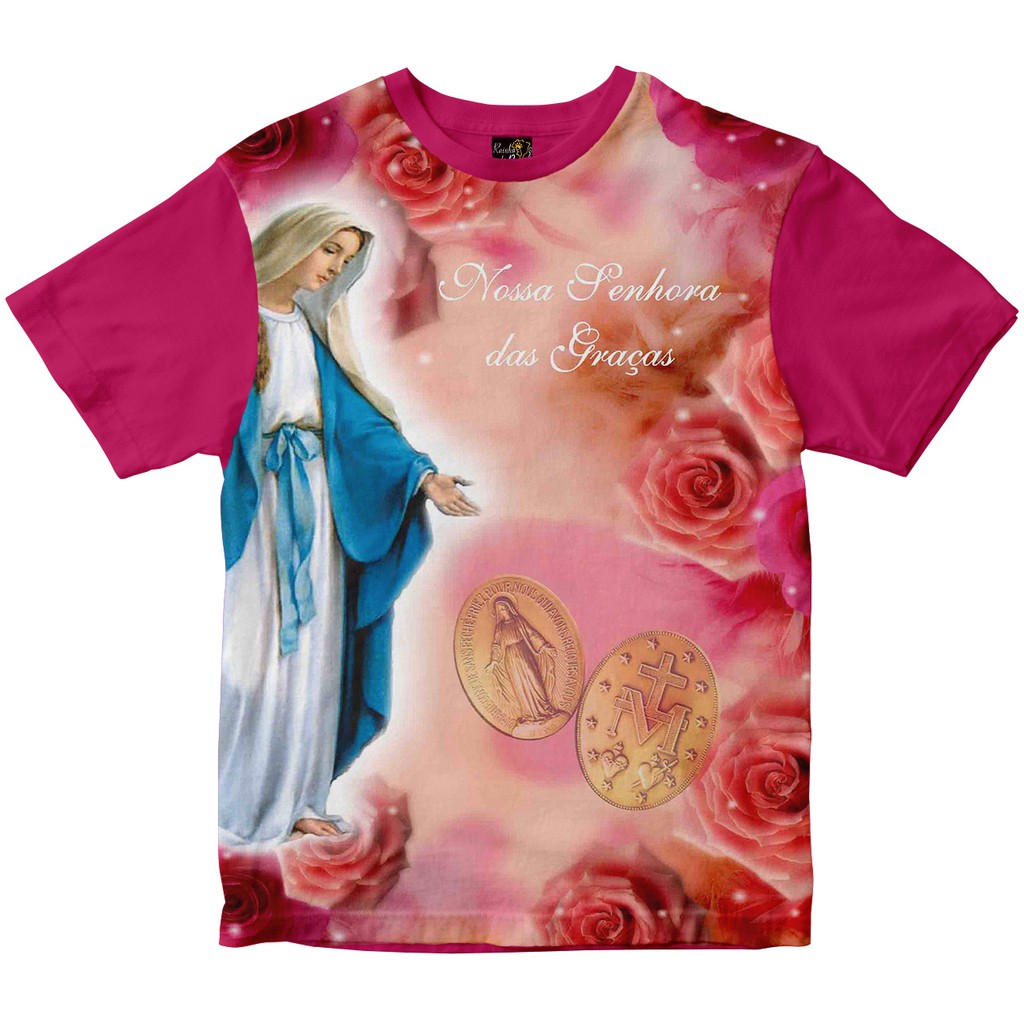 Camiseta Nossa Senhora das Graças Rainha do Brasil Rosa em Oferta na Shopee