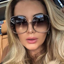 2023 Óculos De Sol Feminino Vintage UV400 Moda Feminina Gradiente Lentes Grande Armação Redonda