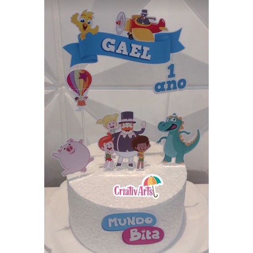 Topo De Bolo Topper De Bolo Personalizado Mundo Bita + Nome e Idade