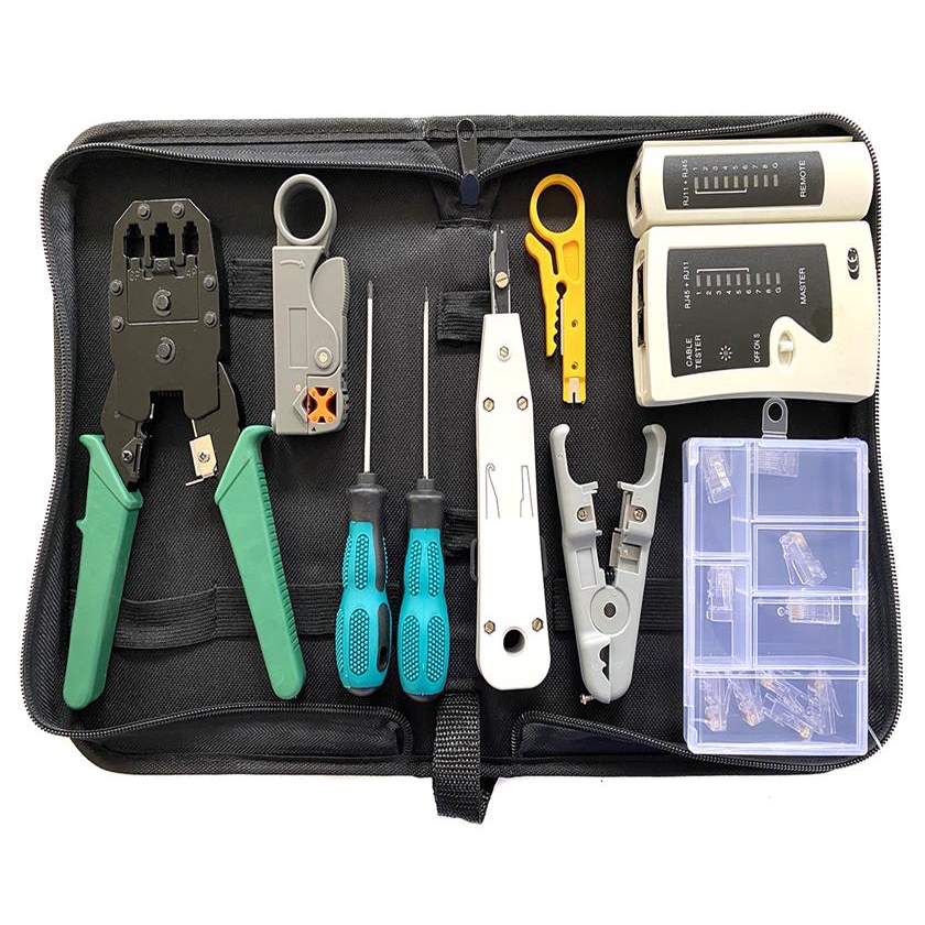 Kit Jogo Ferramentas Manutenção de Rede Profissional Com Testador Alicate Crimpador Lan Informatica