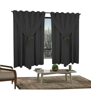 Cortina Corta Luz 2,00m X 1,80m 100% Blackout Com Voil Preto