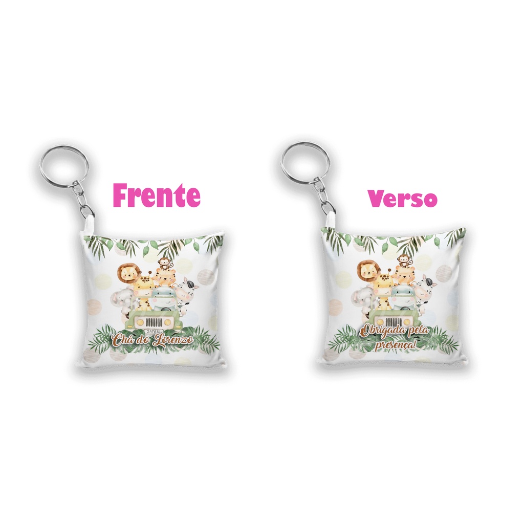 Almofada chaveiro lembrancinha Safari personalizado aniversário, chá de bebê, chá de frauda
