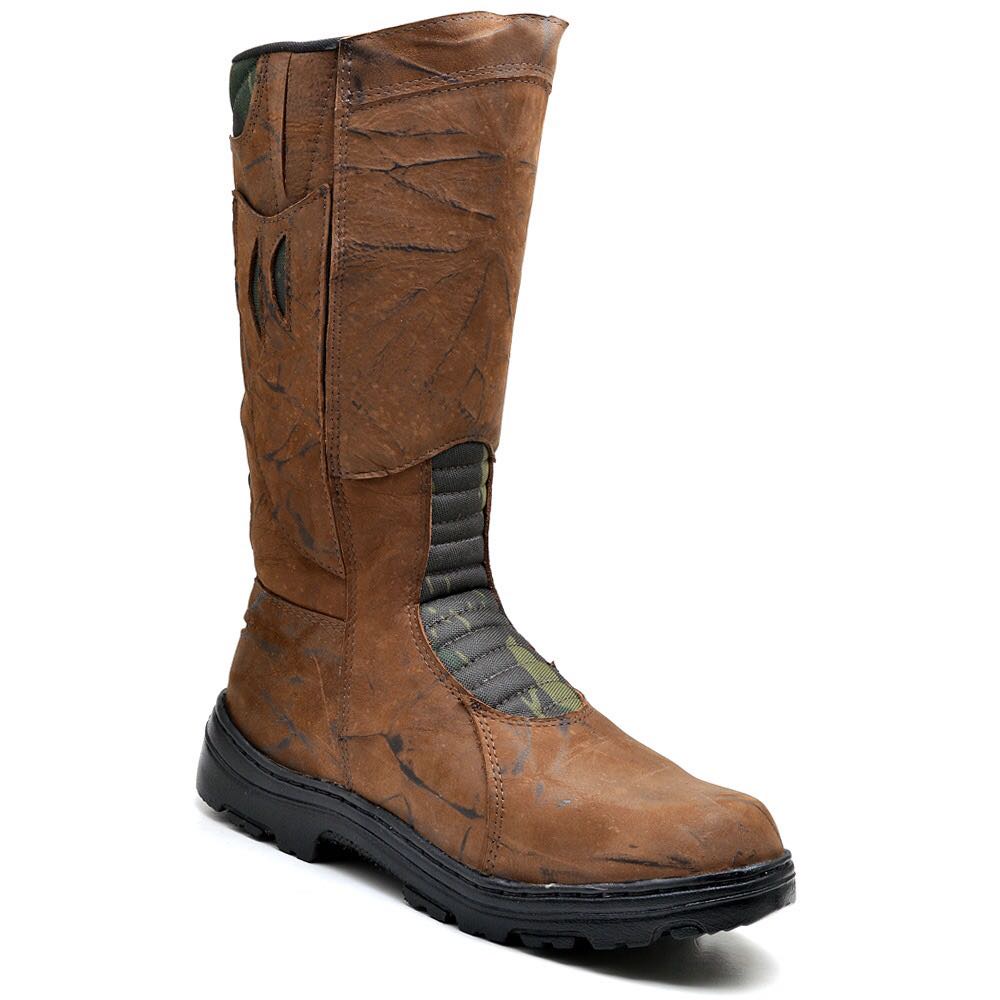 Bota Coturno Caça E Pesca Camuflada Pantaneira Couro
