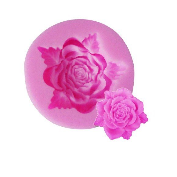 Molde de Silicone Rosa com folha - Molde de Silicone para Artesanato e Confeitaria