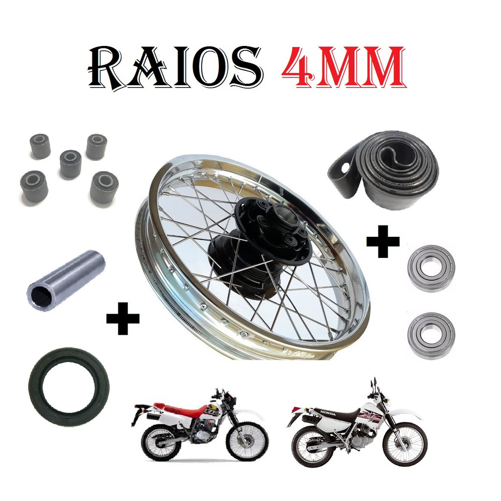 Roda Traseira Completa+Rolamento+Coxim+Espaçador+Retentor+ Cinta + Raios 4mm - Honda Xlr 125 / Nx 150 / Nx 200 / Xr 200