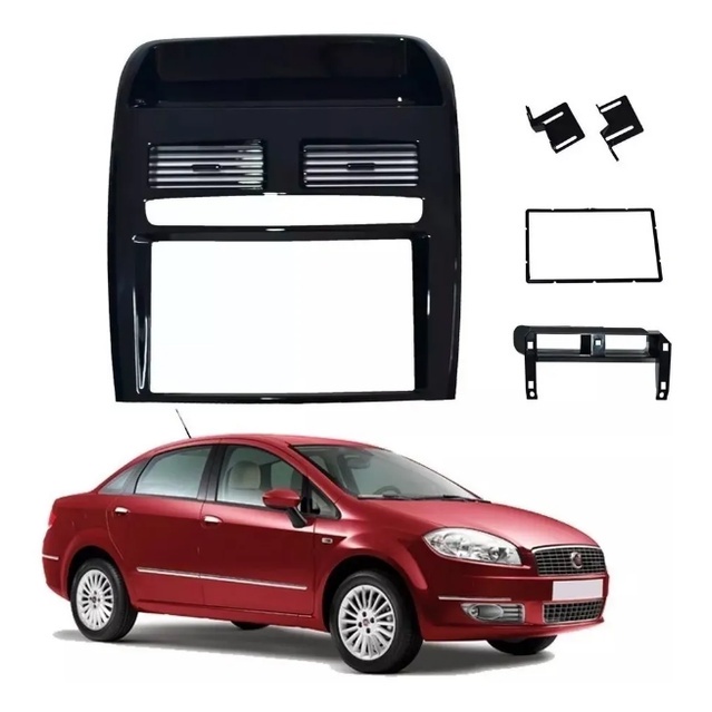 Moldura Painel DVD 2 Din MP5 Central Multimidia Fiat Linea 2008 a 2012 Black Piano Fiamon