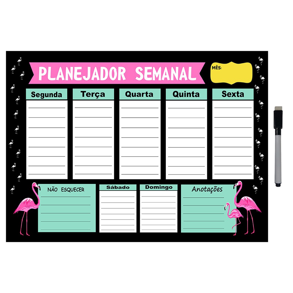 Quadro Planejador de Metal Semanal 29x40cm + Caneta em Oferta na Shopee