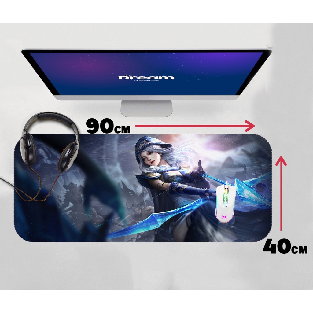 Mouse Pad Gamer Ashe League of Legends LOL Extra Grande 90x40 Personalizado borda costurada mousepad