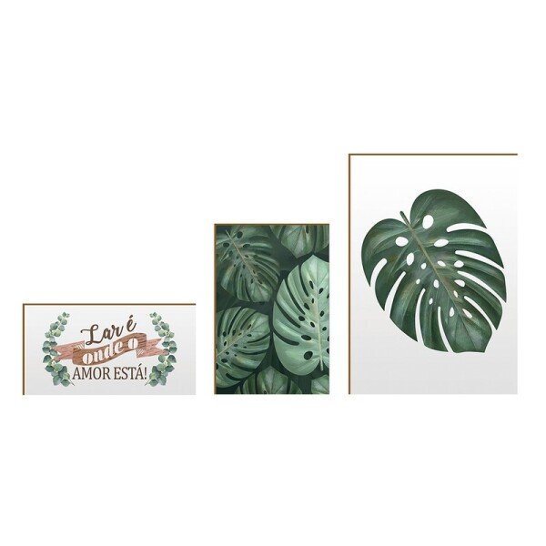 Kit 3 Quadros Decorativo Família Lar doce Lar Decoração Mdf Costela Adão Plantas Folhas Amor Hugart 80x40cm