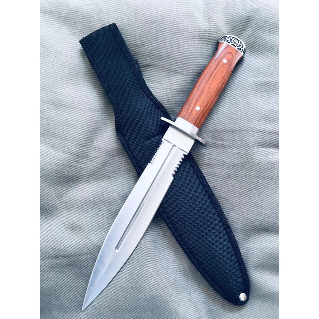Faca De Pesca Churrasco Luxo Fulltang Inox Duas Lâminas