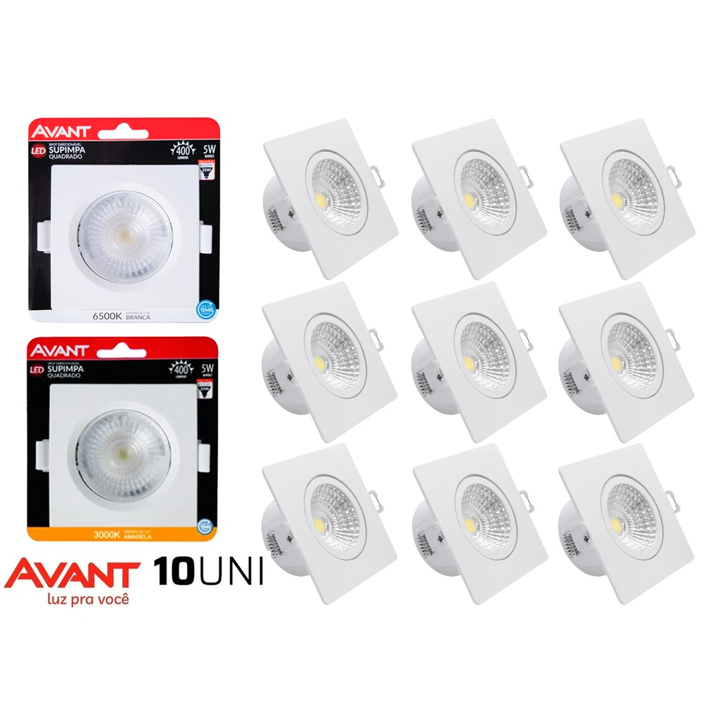 Kit Jogo 10 Luminárias Lâmpadas Spot 5w Led Direcionável Embutir Gesso Teto AVANT Casa Comércio - Home & Living