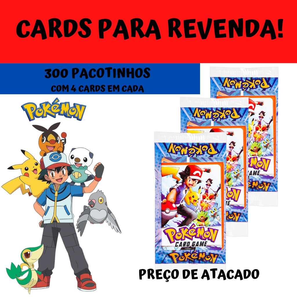 Kit 300 Pacotinhos= 1.200 Cartinhas Pequena Pokemon Cards