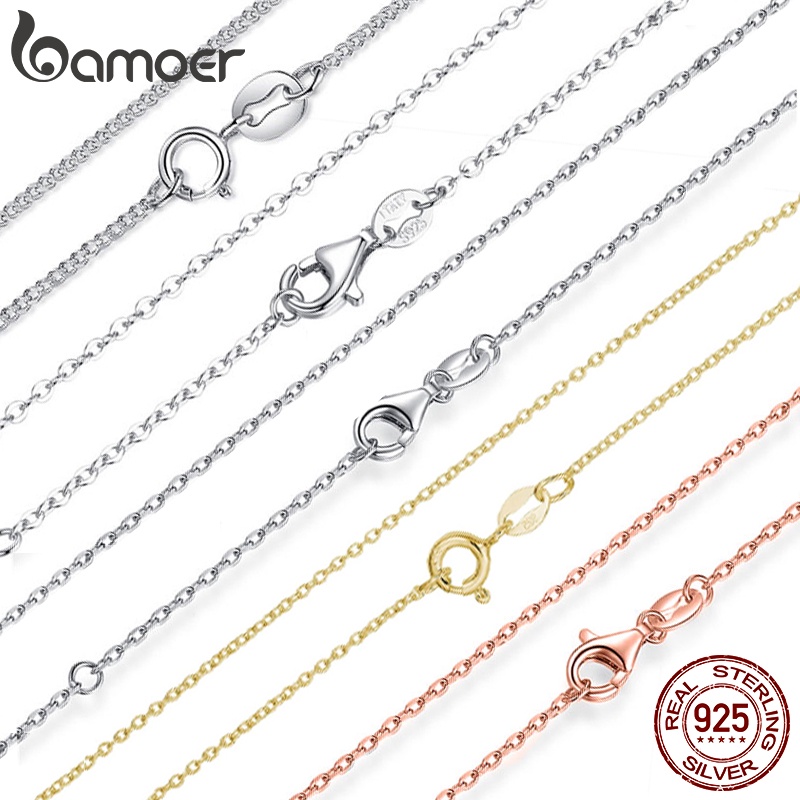 BAMOER Clássico Corrente Básica 100 % 925 Sterling Silver Lobster Clasp Colar Ajustável Jóias De Moda Para Mulheres em Oferta na Shopee