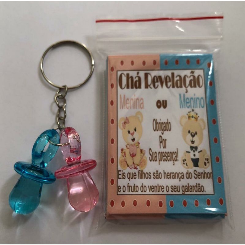 40 Lembrancinhas Cha Revelacao Chaveiro C 2 Chupeta Shopee Brasil