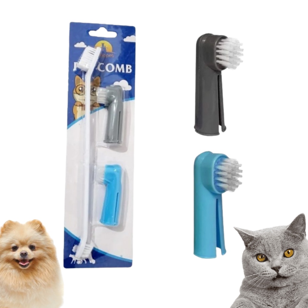 Kit Escova De Dente Para Pet Cachorro Ou Gato + Escova Dedal | Shopee ...