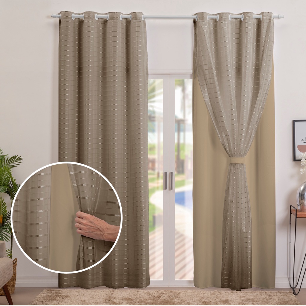 Cortina Blackout Pvc Com Voil Xadrez 2 80 M X 2 30 M
