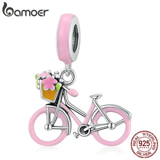 Bamoer Encantos 925 Prata Rosa Bicicleta Forma 4.5 Milímetros Abertura Acessórios De Moda Apropriado Para Pulseira Diy Scc1975