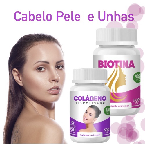 Biotina   60 Cáps + Colágeno  60 Cáps Cabelo Pele Unhas Genature em Oferta na Shopee