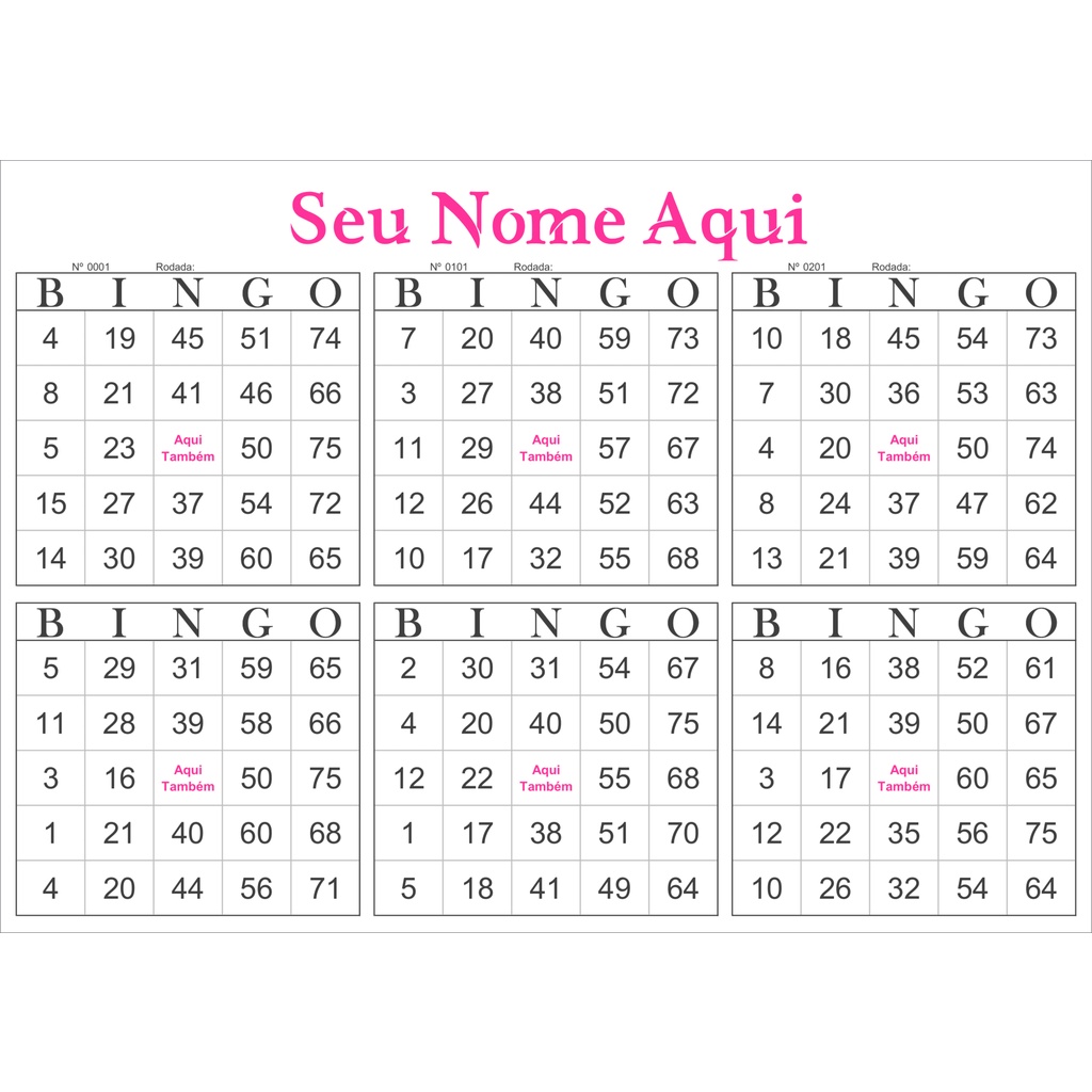 Cartela de Bingo Personalizada (Kit com 1 bloco modelo 6x1 - 100 folhas) |  Shopee Brasil