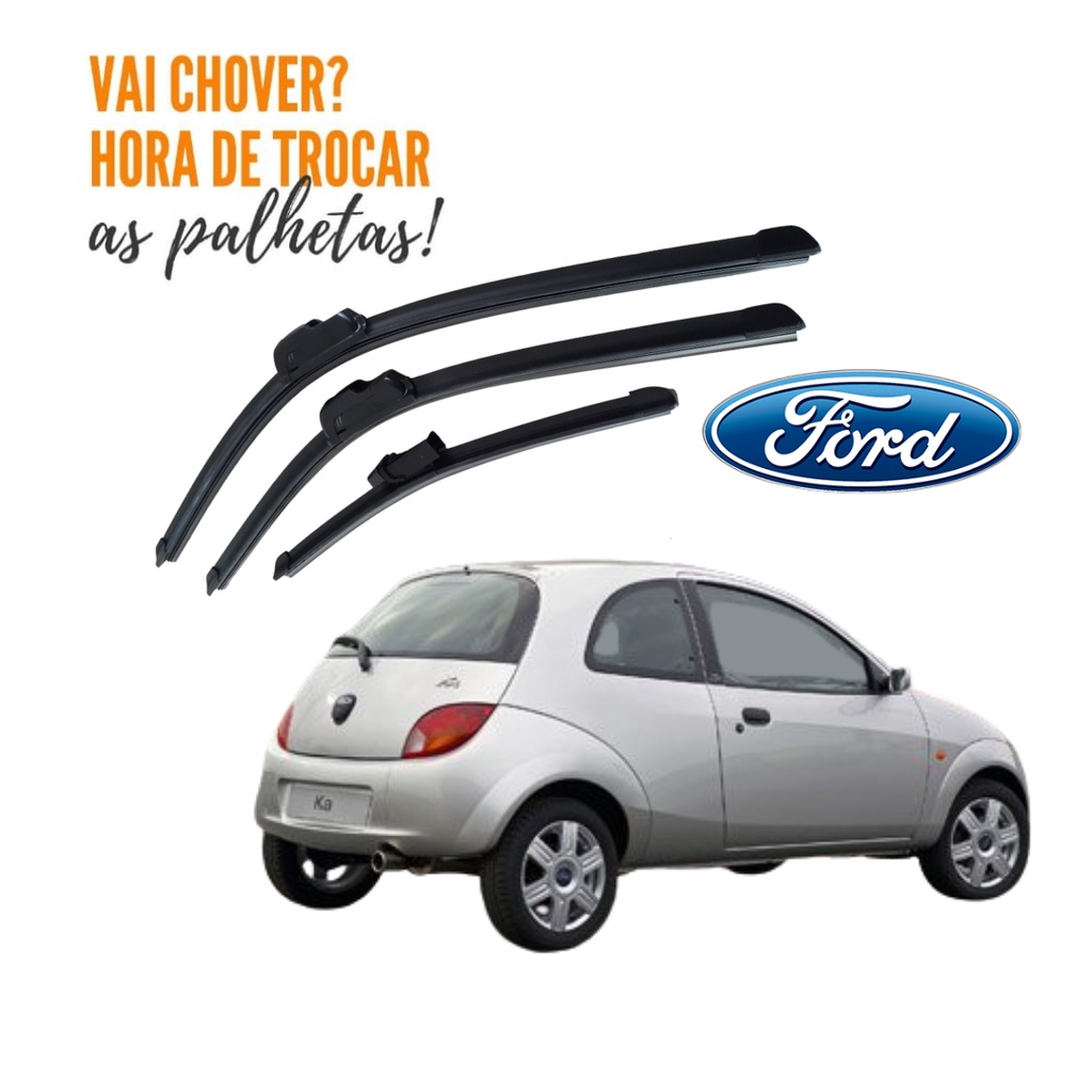 Kit Palheta Limpador Parabrisa Dianteiro + Traseiro Ford Ka 1997 a 2001 Encaixe Traseiro tipo Click em Oferta na Shopee