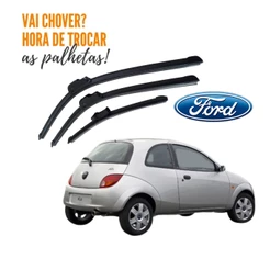 Kit Palheta Limpador Parabrisa Dianteiro + Traseiro Ford Ka 1997 a 2001 Encaixe Traseiro tipo Click