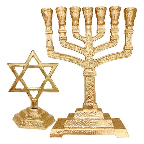 Candelabro Menorá 12 Tribos De Israel+ Estrela Davi Mesa