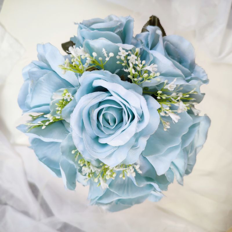 Buquê de noiva azul serenity flores artificiais realistas | Shopee Brasil