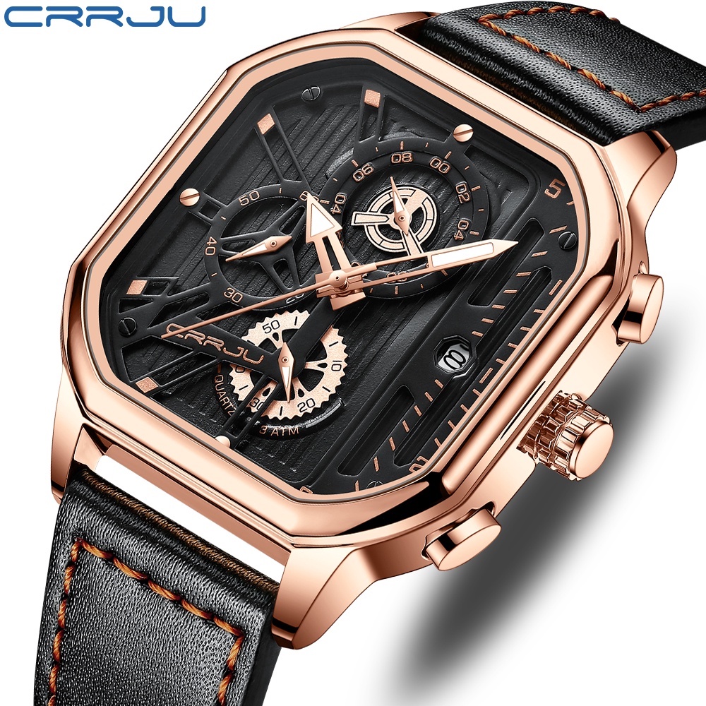CRRJU Relógio Masculino Casual Vintage Original Quadrado De Couro 2302 X Sem Caixa - Watches