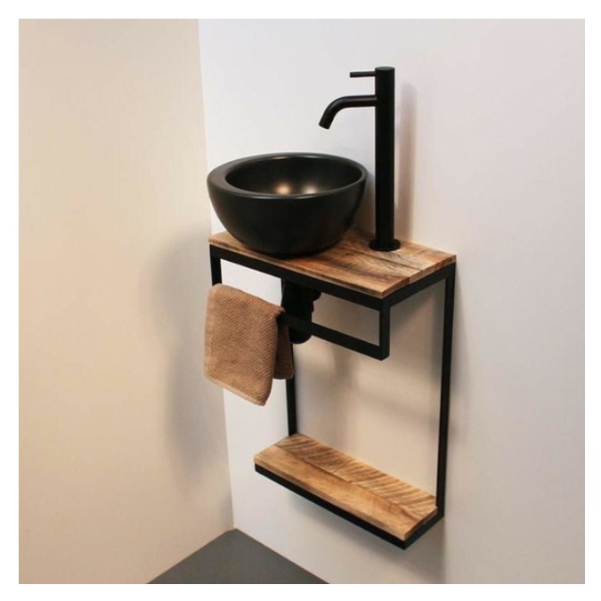 Gabinete de Banheiro Estilo Industrial Sem Cuba ferro e madeira