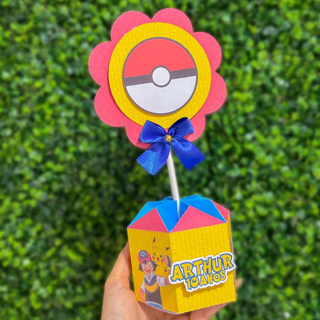 Kit de Centro de mesa Pokémon Pikachu | Arranjo Enfeite Cachepô | Lembrancinha | Festa Personalizado