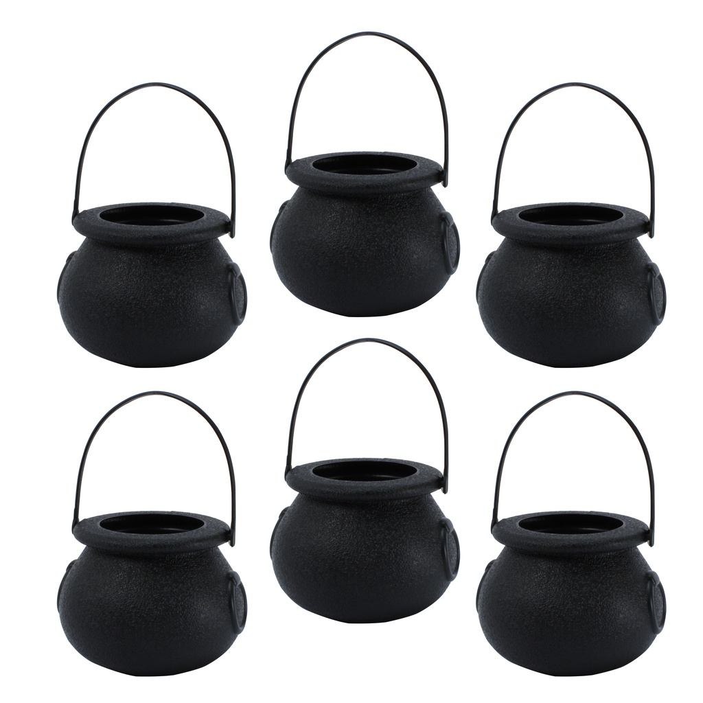 Kit 6 Mini Baldes Caldeirão Bruxa Festa Halloween Decoração
