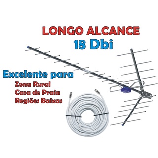 Antena Digital Externa para TV Proeletronic Yagi PROHD-1118 4K Longo Alcance Alta Ganho e Potencia 18 dBi com 10 metros cabo coaxial Crimpado