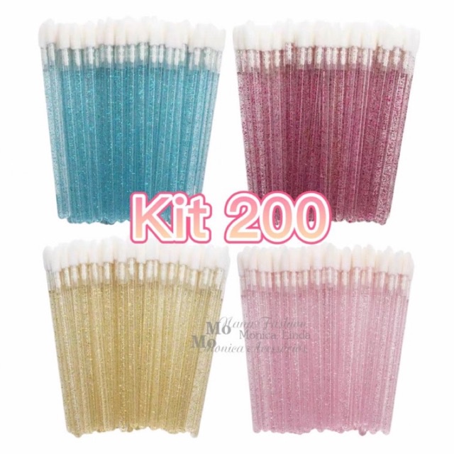 kit 200 Pincel Aplicador Descartável Gloss e Batom Maquiagem