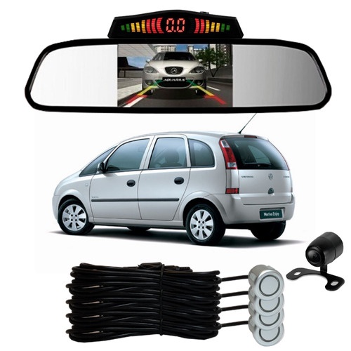 Sensor De Ré + Espelho Camera Ré Chevrolet Meriva Prata