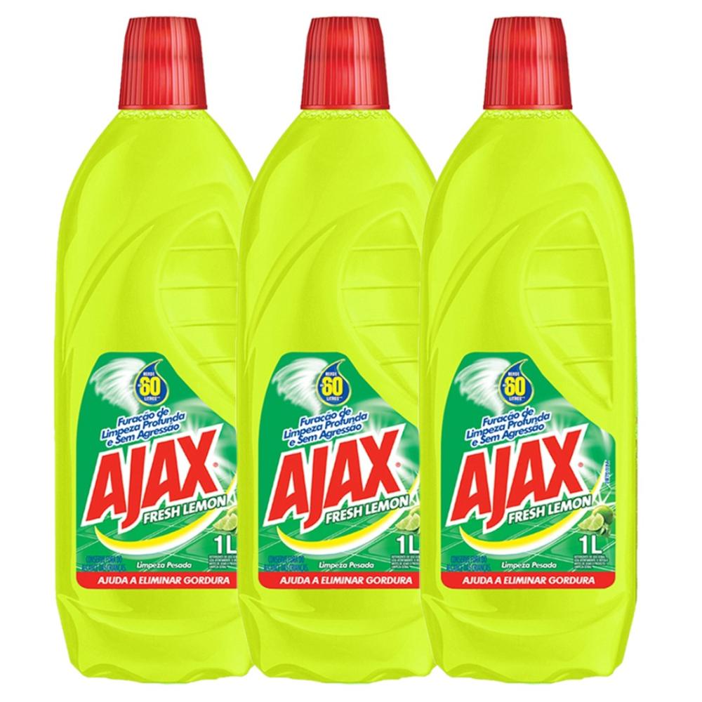 Kit Com 3 Limpador Diluível Ajax Fresh Lemon 1L Cada em Oferta na Shopee