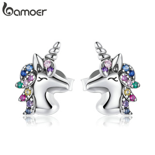 Bamoer Prata Real 925 Brincos Cavalo Com Chifre Afiada Zircônia Origanl Joias Para Mulheres E Meninas Presentes BSE496