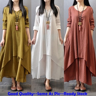 Vestido Muçulmano Manga Longa Longo Para Mulheres Moda Jubah Elegante De Linho De Algodão Preto Branco Amarelo Vermelho