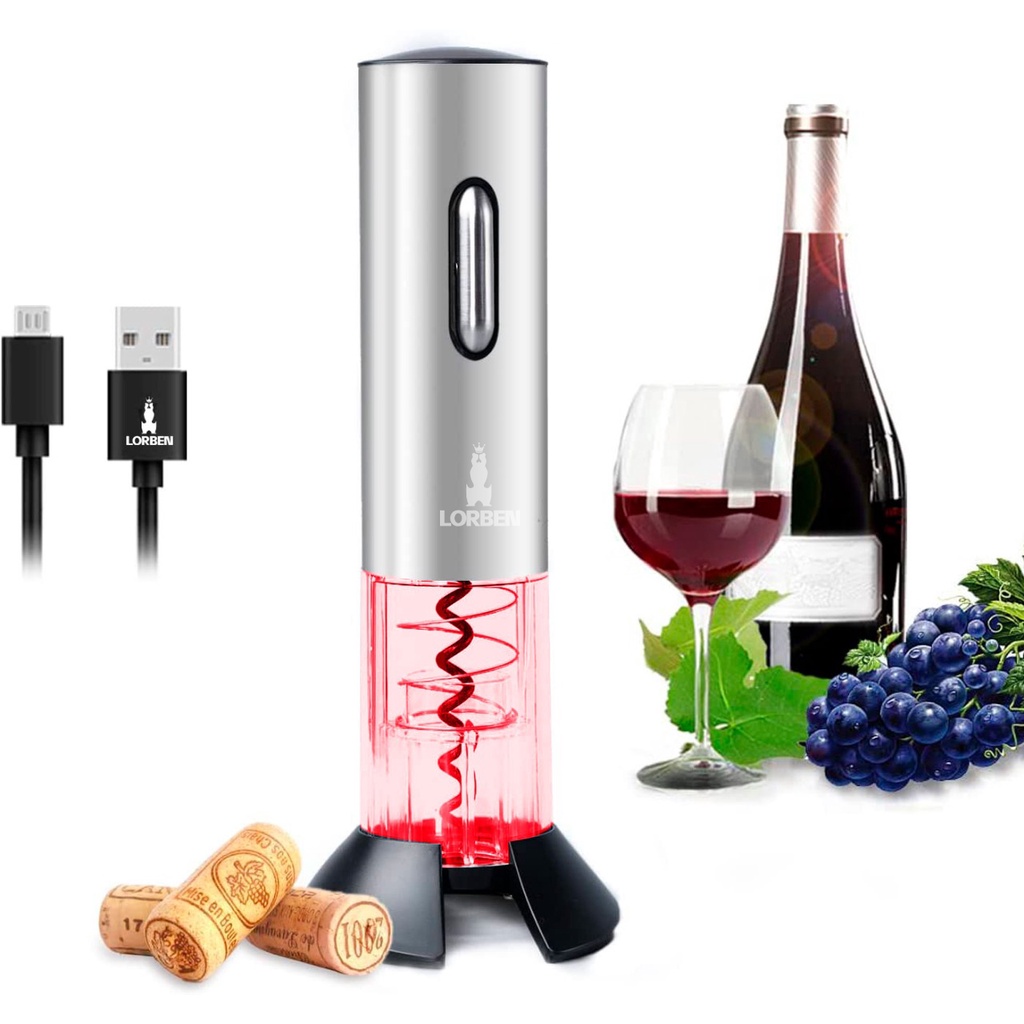 Abridor de Vinho Elétrico Saca Rolhas com Luz de Led sem Fio Bateria Recarregável USB GT883 Lorben