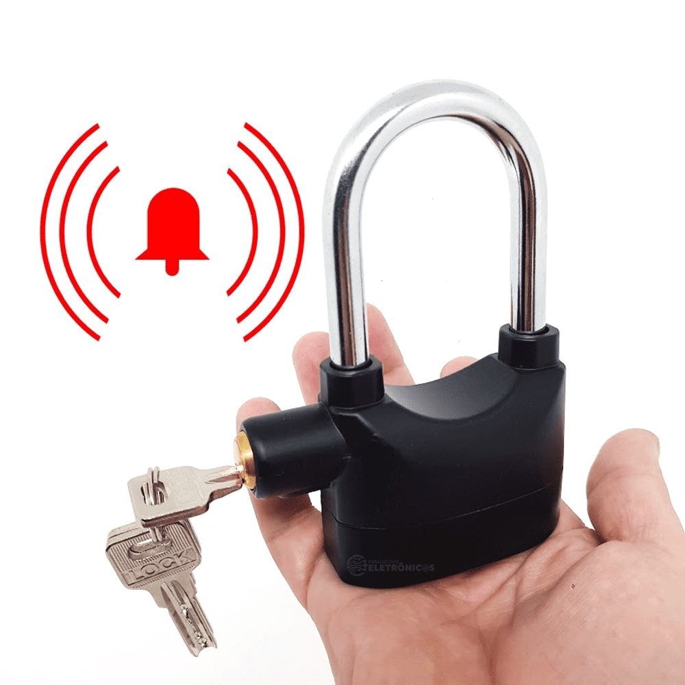 Cadeado Com Sensor Sonoro Antifurto 110dB Para Bicicleta, Moto, Portas e Portões - REF110