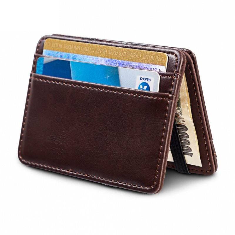 Carteira masculina de couro de alta qualidade mágica porta-cartão mini dobrável ultrafino