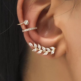 3pçs Conjunto Brinco Com Piercing Fake Pressão Zircônia