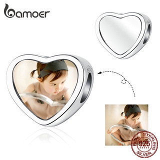 Bamoer Personalizado Diy Contas De Coração Foto Feita Sob Encomenda Charme Para Bracelet & Bangle 925 Prata Esterlina Jóias Presente Bsc103